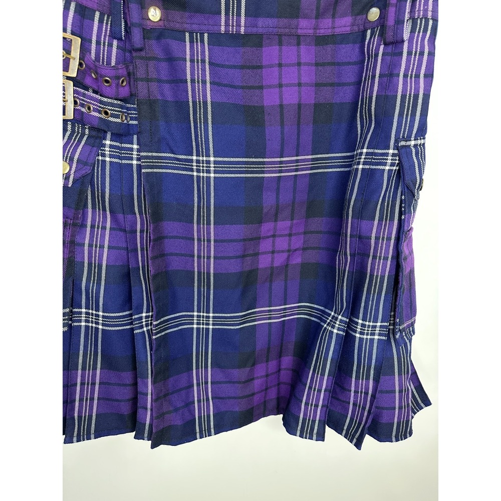 Five Rivers 5R Purple Plaid Utility Kilt Cargo Pockets Size 38 Cosplay Festival - Picture 11 of 14